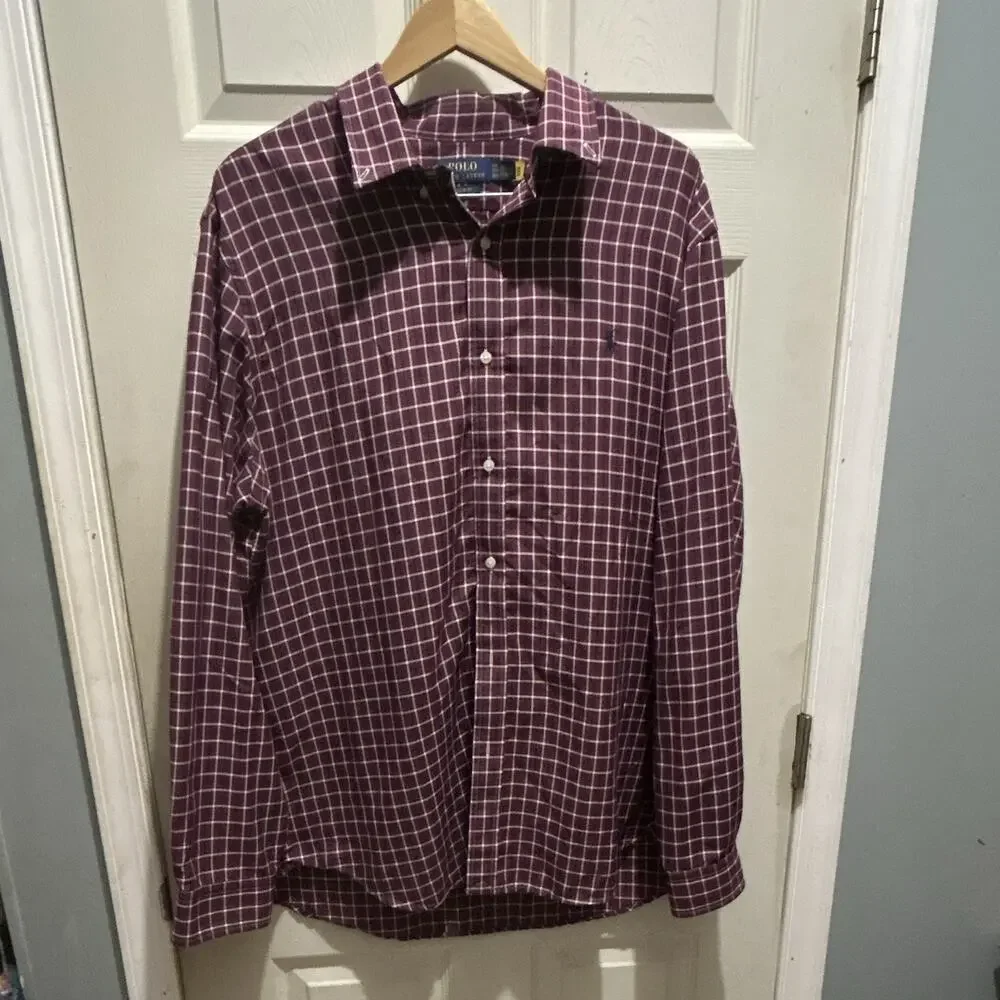 Polo Ralph Lauren Classic Fit Performance 2XL Burgundy Check Long Sleeve Shirt
